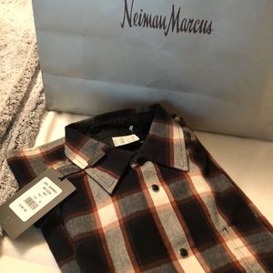 Ben Sherman lined flannel plaid black white rust